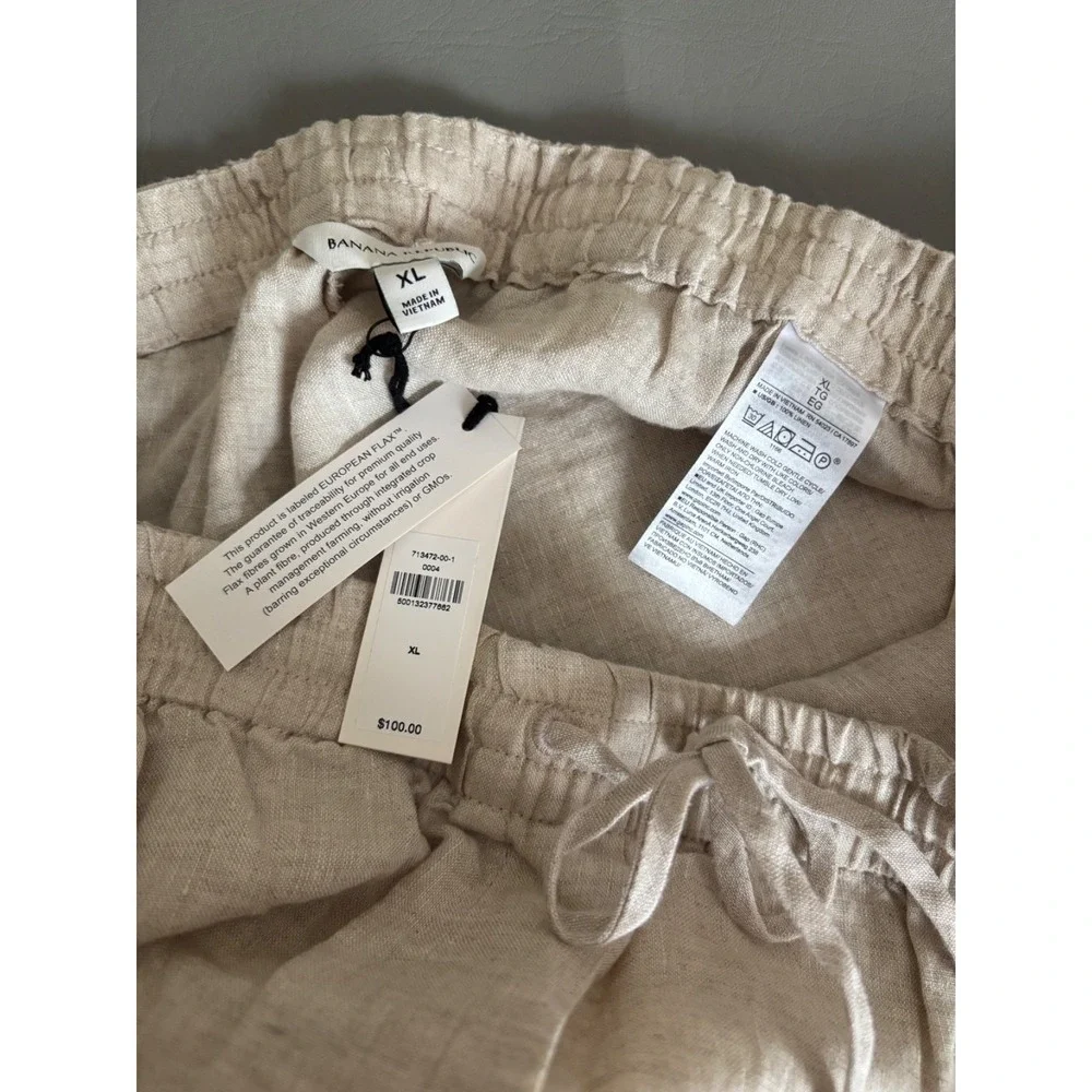 Banana Republic Women's Beige Linen Pull On Ankle Pants Leg Size XL 713472